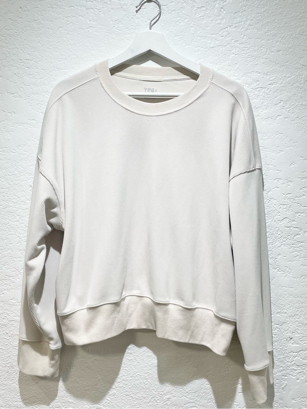 Cream Ribbed Crewneck Sweatshirt Lightweight Top Unisex